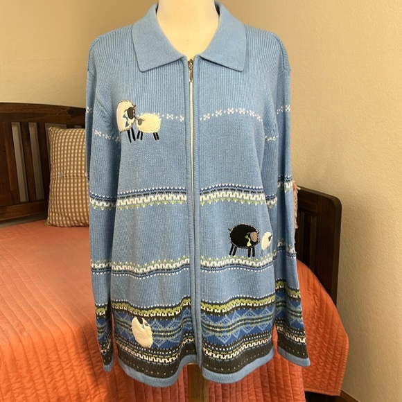 Vintage Allison Daley Fair Isle Black Sheep Knit Cardigan Sweater Full Zip sz 1X - Picture 16 of 16
